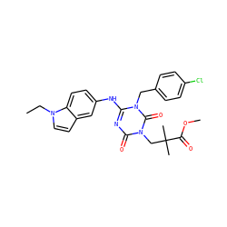 CCn1ccc2cc(Nc3nc(=O)n(CC(C)(C)C(=O)OC)c(=O)n3Cc3ccc(Cl)cc3)ccc21 ZINC000200529837