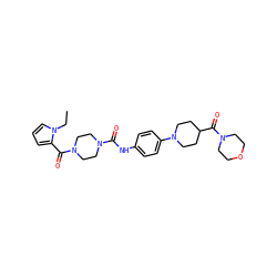 CCn1cccc1C(=O)N1CCN(C(=O)Nc2ccc(N3CCC(C(=O)N4CCOCC4)CC3)cc2)CC1 ZINC000138537356