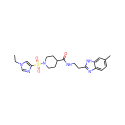 CCn1cnc(S(=O)(=O)N2CCC(C(=O)NCCc3nc4ccc(C)cc4[nH]3)CC2)c1 ZINC000085681833