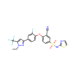 CCn1nc(-c2ccc(Oc3ccc(S(=O)(=O)Nc4nccs4)cc3C#N)c(F)c2)cc1C(F)(F)F ZINC000095585300