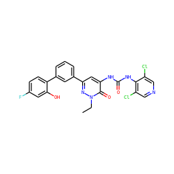 CCn1nc(-c2cccc(-c3ccc(F)cc3O)c2)cc(NC(=O)Nc2c(Cl)cncc2Cl)c1=O ZINC000142555885