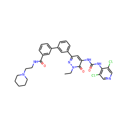 CCn1nc(-c2cccc(-c3cccc(C(=O)NCCN4CCCCC4)c3)c2)cc(NC(=O)Nc2c(Cl)cncc2Cl)c1=O ZINC000164147996