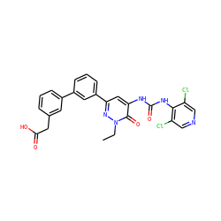 CCn1nc(-c2cccc(-c3cccc(CC(=O)O)c3)c2)cc(NC(=O)Nc2c(Cl)cncc2Cl)c1=O ZINC000142710758
