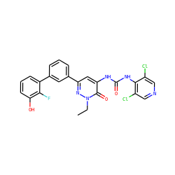 CCn1nc(-c2cccc(-c3cccc(O)c3F)c2)cc(NC(=O)Nc2c(Cl)cncc2Cl)c1=O ZINC000141122418