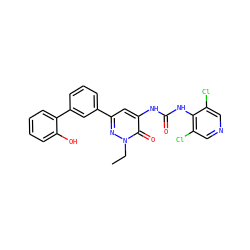 CCn1nc(-c2cccc(-c3ccccc3O)c2)cc(NC(=O)Nc2c(Cl)cncc2Cl)c1=O ZINC000141120457