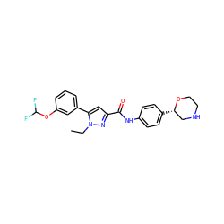 CCn1nc(C(=O)Nc2ccc([C@H]3CNCCO3)cc2)cc1-c1cccc(OC(F)F)c1 ZINC000150067934
