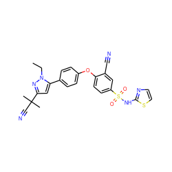 CCn1nc(C(C)(C)C#N)cc1-c1ccc(Oc2ccc(S(=O)(=O)Nc3nccs3)cc2C#N)cc1 ZINC000095582298