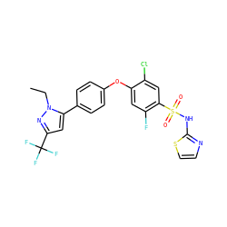 CCn1nc(C(F)(F)F)cc1-c1ccc(Oc2cc(F)c(S(=O)(=O)Nc3nccs3)cc2Cl)cc1 ZINC000095582546