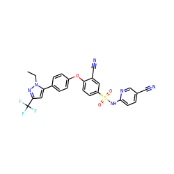 CCn1nc(C(F)(F)F)cc1-c1ccc(Oc2ccc(S(=O)(=O)Nc3ccc(C#N)cn3)cc2C#N)cc1 ZINC000095584657
