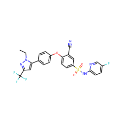 CCn1nc(C(F)(F)F)cc1-c1ccc(Oc2ccc(S(=O)(=O)Nc3ccc(F)cn3)cc2C#N)cc1 ZINC000095584365