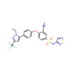 CCn1nc(C(F)(F)F)cc1-c1ccc(Oc2ccc(S(=O)(=O)Nc3cnsn3)cc2C#N)cc1 ZINC000095584559