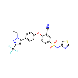 CCn1nc(C(F)(F)F)cc1-c1ccc(Oc2ccc(S(=O)(=O)Nc3cscn3)cc2C#N)cc1 ZINC000095584085
