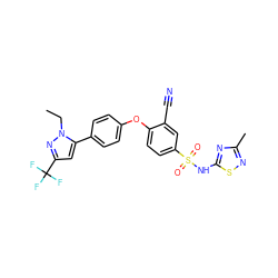 CCn1nc(C(F)(F)F)cc1-c1ccc(Oc2ccc(S(=O)(=O)Nc3nc(C)ns3)cc2C#N)cc1 ZINC000095582750
