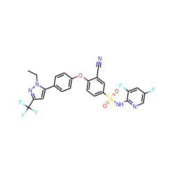 CCn1nc(C(F)(F)F)cc1-c1ccc(Oc2ccc(S(=O)(=O)Nc3ncc(F)cc3F)cc2C#N)cc1 ZINC000095584210