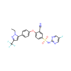 CCn1nc(C(F)(F)F)cc1-c1ccc(Oc2ccc(S(=O)(=O)Nc3ncc(F)cn3)cc2C#N)cc1 ZINC000095581073