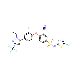 CCn1nc(C(F)(F)F)cc1-c1ccc(Oc2ccc(S(=O)(=O)Nc3ncc(F)s3)cc2C#N)c(F)c1 ZINC000095582775