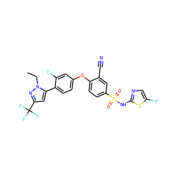 CCn1nc(C(F)(F)F)cc1-c1ccc(Oc2ccc(S(=O)(=O)Nc3ncc(F)s3)cc2C#N)cc1F ZINC000095584756