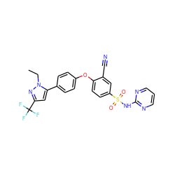 CCn1nc(C(F)(F)F)cc1-c1ccc(Oc2ccc(S(=O)(=O)Nc3ncccn3)cc2C#N)cc1 ZINC000095584780