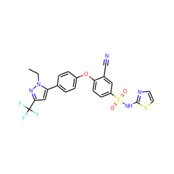 CCn1nc(C(F)(F)F)cc1-c1ccc(Oc2ccc(S(=O)(=O)Nc3nccs3)cc2C#N)cc1 ZINC000095585201