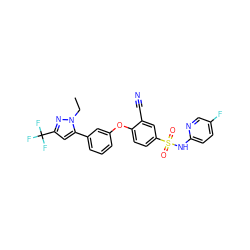 CCn1nc(C(F)(F)F)cc1-c1cccc(Oc2ccc(S(=O)(=O)Nc3ccc(F)cn3)cc2C#N)c1 ZINC000095581690