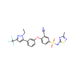 CCn1nc(C(F)(F)F)cc1-c1cccc(Oc2ccc(S(=O)(=O)Nc3nc(C)ns3)cc2C#N)c1 ZINC000095584404