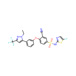 CCn1nc(C(F)(F)F)cc1-c1cccc(Oc2ccc(S(=O)(=O)Nc3ncc(F)s3)cc2C#N)c1 ZINC000095585184