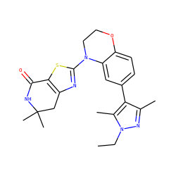 CCn1nc(C)c(-c2ccc3c(c2)N(c2nc4c(s2)C(=O)NC(C)(C)C4)CCO3)c1C ZINC000040975867