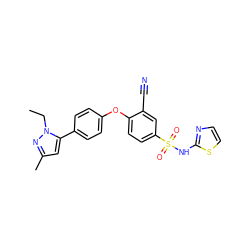 CCn1nc(C)cc1-c1ccc(Oc2ccc(S(=O)(=O)Nc3nccs3)cc2C#N)cc1 ZINC000095585263