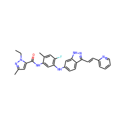 CCn1nc(C)cc1C(=O)Nc1cc(Nc2ccc3c(/C=C/c4ccccn4)n[nH]c3c2)c(F)cc1C ZINC000034015391