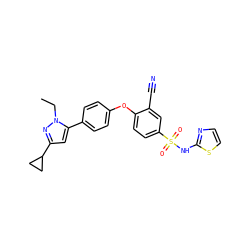 CCn1nc(C2CC2)cc1-c1ccc(Oc2ccc(S(=O)(=O)Nc3nccs3)cc2C#N)cc1 ZINC000095584580