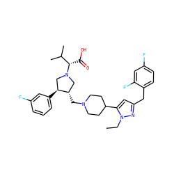 CCn1nc(Cc2ccc(F)cc2F)cc1C1CCN(C[C@H]2CN([C@@H](C(=O)O)C(C)C)C[C@@H]2c2cccc(F)c2)CC1 ZINC000028013334