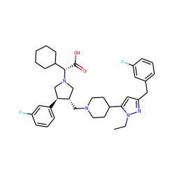 CCn1nc(Cc2cccc(F)c2)cc1C1CCN(C[C@H]2CN([C@@H](C(=O)O)C3CCCCC3)C[C@@H]2c2cccc(F)c2)CC1 ZINC000028086976