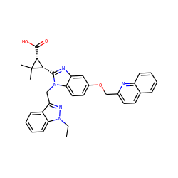CCn1nc(Cn2c([C@H]3[C@@H](C(=O)O)C3(C)C)nc3cc(OCc4ccc5ccccc5n4)ccc32)c2ccccc21 ZINC000219414041