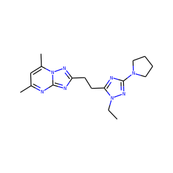 CCn1nc(N2CCCC2)nc1CCc1nc2nc(C)cc(C)n2n1 ZINC000210633184