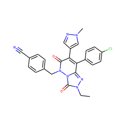 CCn1nc2c(-c3ccc(Cl)cc3)c(-c3cnn(C)c3)c(=O)n(Cc3ccc(C#N)cc3)n2c1=O ZINC000169346562