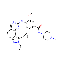 CCn1nc2c(c1C1CC1)-c1nc(Nc3ccc(C(=O)NC4CCN(C)CC4)cc3OC)ncc1CC2 ZINC000143097736