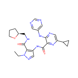 CCn1ncc(NC(=O)c2nc(C3CC3)cnc2Nc2cncnc2)c1C(=O)NC[C@@H]1CCCO1 ZINC000149079577