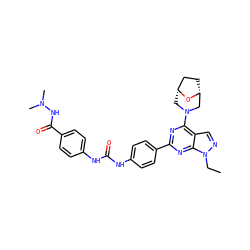 CCn1ncc2c(N3C[C@@H]4CC[C@H](C3)O4)nc(-c3ccc(NC(=O)Nc4ccc(C(=O)NN(C)C)cc4)cc3)nc21 ZINC000049722565