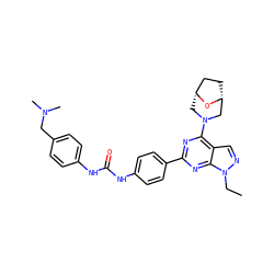 CCn1ncc2c(N3C[C@@H]4CC[C@H](C3)O4)nc(-c3ccc(NC(=O)Nc4ccc(CN(C)C)cc4)cc3)nc21 ZINC000045320544