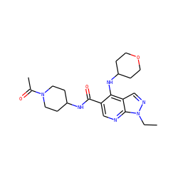CCn1ncc2c(NC3CCOCC3)c(C(=O)NC3CCN(C(C)=O)CC3)cnc21 ZINC000045496512
