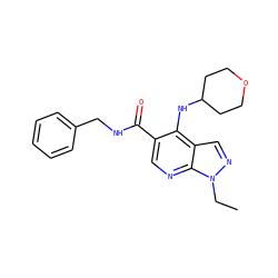 CCn1ncc2c(NC3CCOCC3)c(C(=O)NCc3ccccc3)cnc21 ZINC000042878481