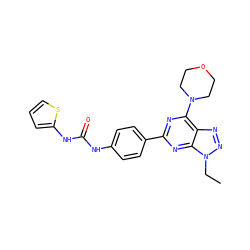 CCn1nnc2c(N3CCOCC3)nc(-c3ccc(NC(=O)Nc4cccs4)cc3)nc21 ZINC000045338691