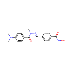 CN(/N=C/c1ccc(C(=O)NO)cc1)C(=O)c1ccc(N(C)C)cc1 ZINC000653691284