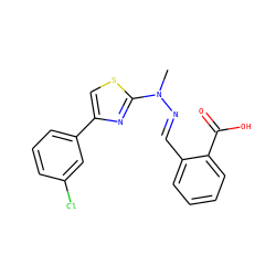 CN(/N=C/c1ccccc1C(=O)O)c1nc(-c2cccc(Cl)c2)cs1 ZINC001772593495