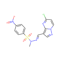 CN(/N=C/c1cnn2ccc(Cl)nc12)S(=O)(=O)c1ccc([N+](=O)[O-])cc1 ZINC000473114692
