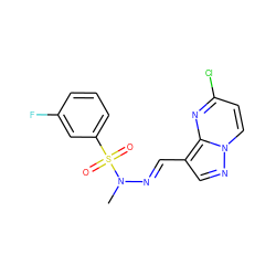 CN(/N=C/c1cnn2ccc(Cl)nc12)S(=O)(=O)c1cccc(F)c1 ZINC000473117047
