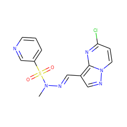CN(/N=C/c1cnn2ccc(Cl)nc12)S(=O)(=O)c1cccnc1 ZINC000473115501