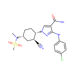 CN([C@@H]1CC[C@H](n2cc(C(N)=O)c(Nc3ccc(Cl)cc3)n2)[C@@H](C#N)C1)S(C)(=O)=O ZINC000222983191