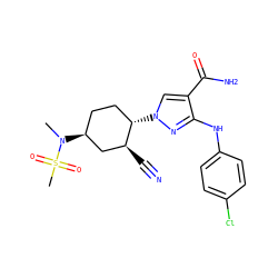 CN([C@H]1CC[C@H](n2cc(C(N)=O)c(Nc3ccc(Cl)cc3)n2)[C@@H](C#N)C1)S(C)(=O)=O ZINC000222983258