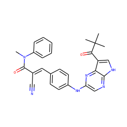 CN(C(=O)/C(C#N)=C/c1ccc(Nc2cnc3[nH]cc(C(=O)C(C)(C)C)c3n2)cc1)c1ccccc1 ZINC000205474061